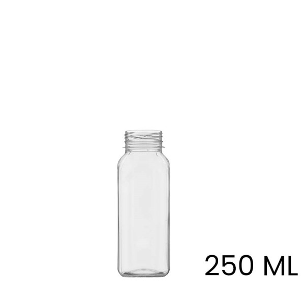 Sap & smoothie fles met dop, vierkant, 250 ml, inclusief dop, leeg, pet, onbedrukt