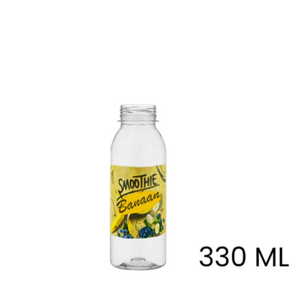 Sap & smoothie fles, bedrukt, rond, 330 ml, inclusief dop, leeg, pet