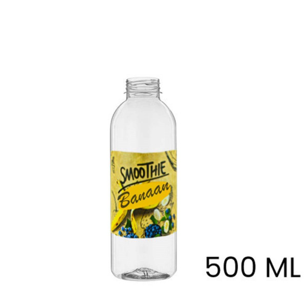 Sap & smoothie fles, bedrukt, rond, 500 ml, inclusief dop, leeg, pet